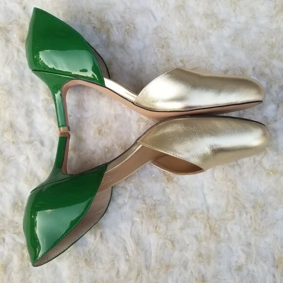 Green & Gold Heels Patent Metallic Leather Pumps TwoTone Shoes Prey Size EU 38.5 - Picture 10 of 11